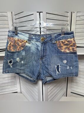 Equus Jeansyle Leopard Distressed Denim Shorts Women’s 12 Y2K